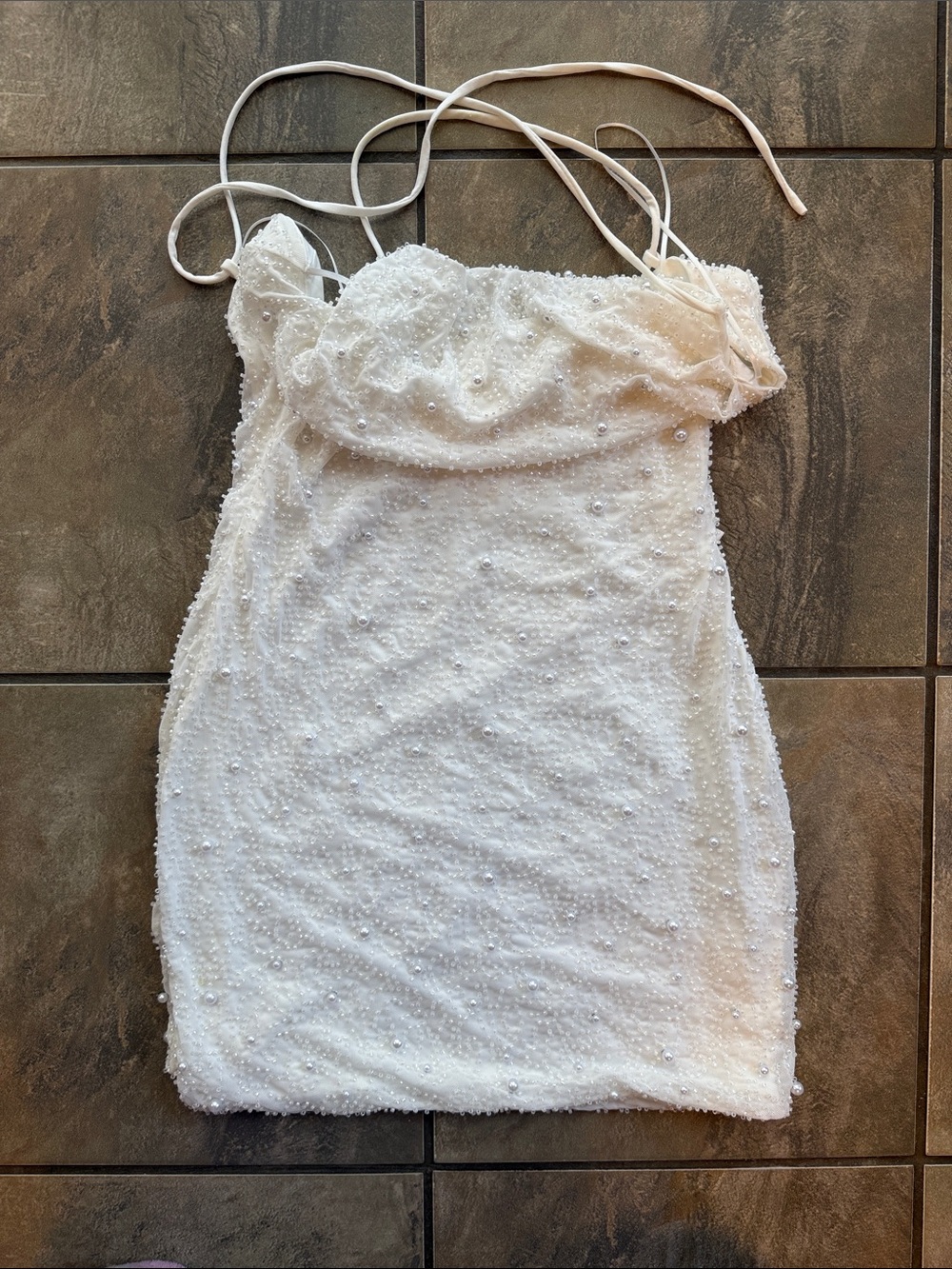White Beaded Spaghetti Strap Slip Dress